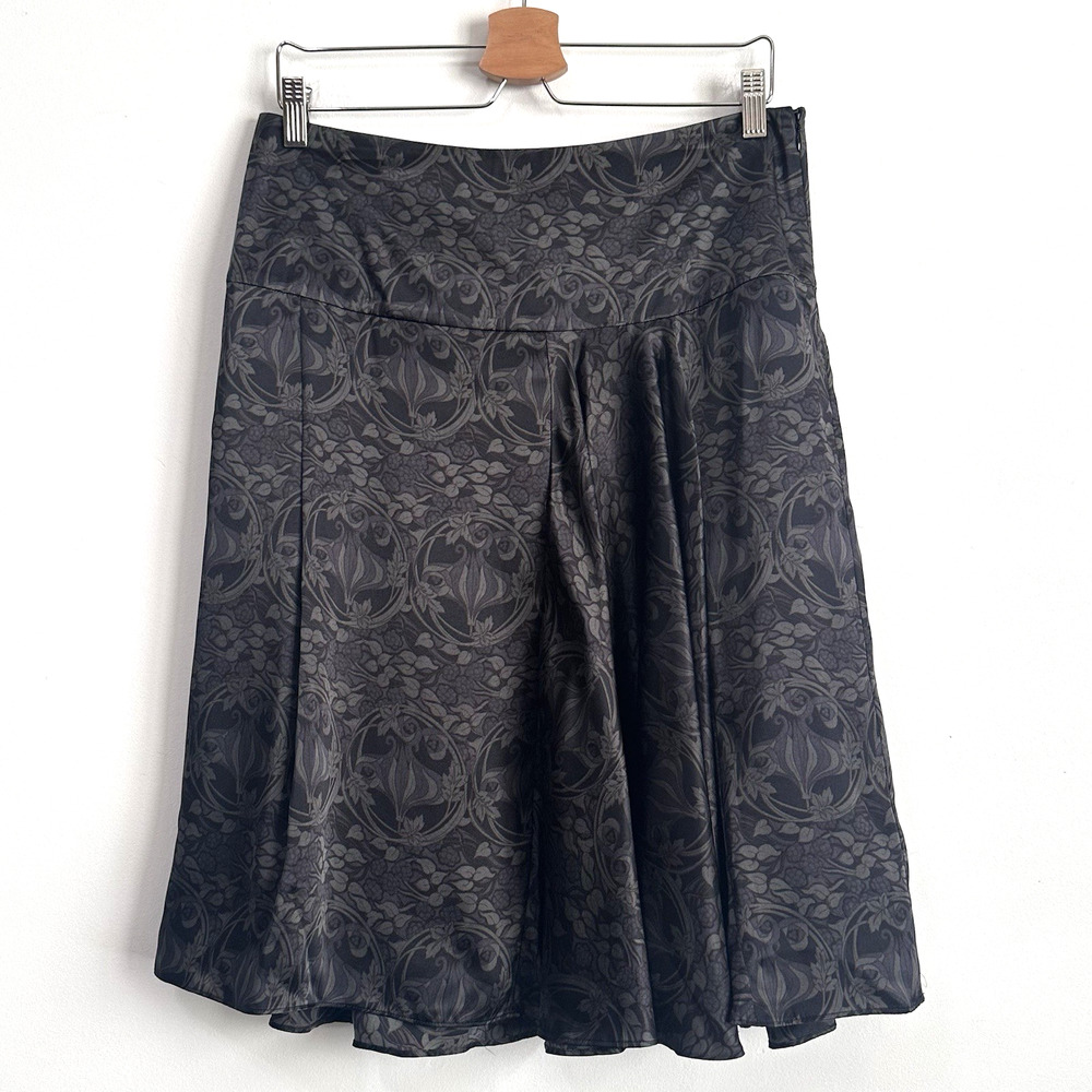 The Limited Silk Floral Full Skirt Gray Black 8 Pleat Front Party Cocktail Lined